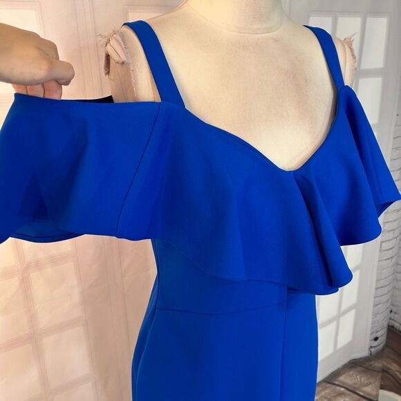 Rachel Roy Cold Shoulder blue flounce pencil Dress Size Large - Picture 3 of 12